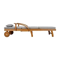 Streamdale Furniture 77.5" Adjustable Acacia Wood Outdoor Lounge Chair with Cushions and Side Tray