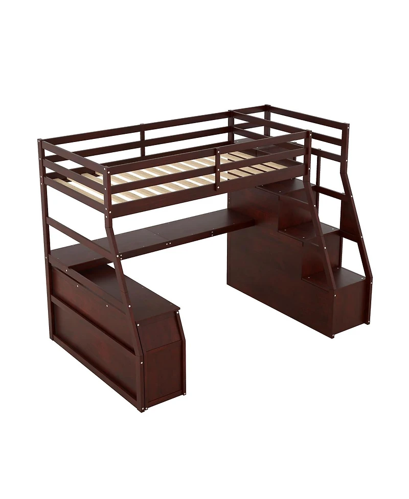 Streamdale Furniture Twin Size Loft Bed With 7 Drawers 2 Shelves And Desk - Espresso