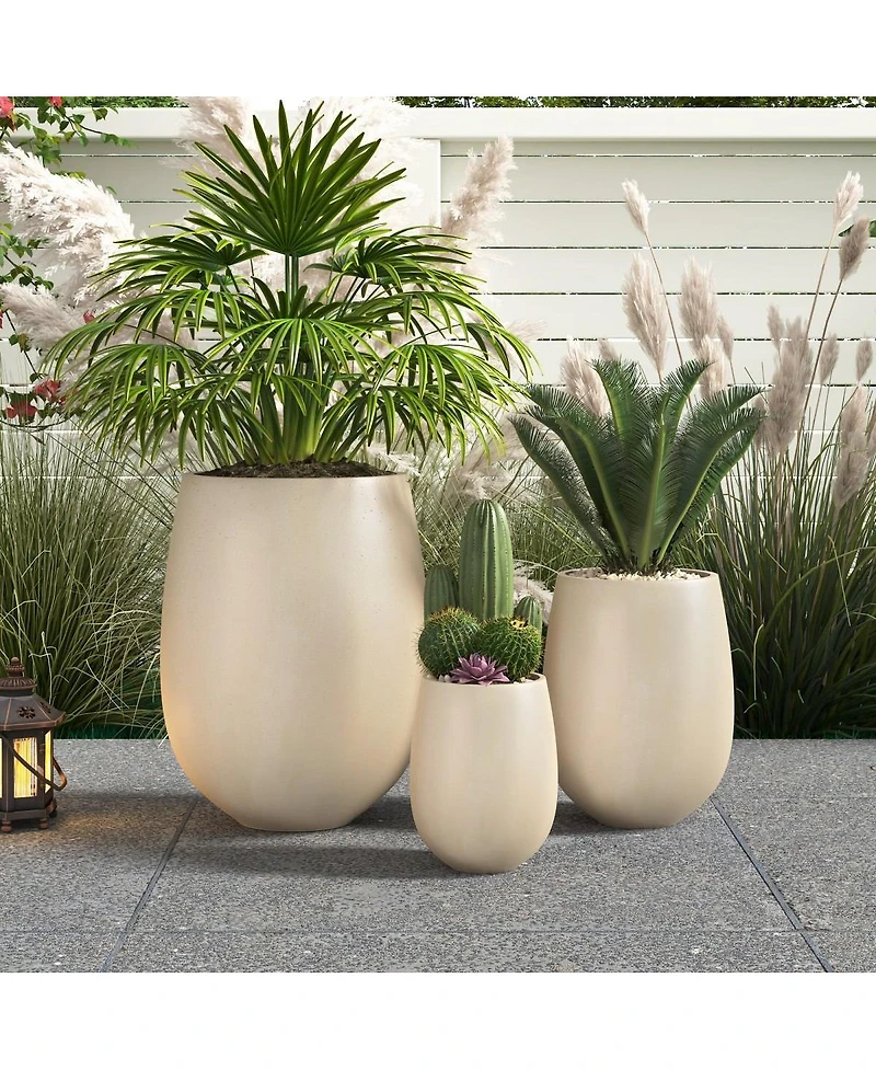Asagikoiai 3-Piece Mgo Planter Set with Drainage Holes, Outdoor Decorative Flower Pots