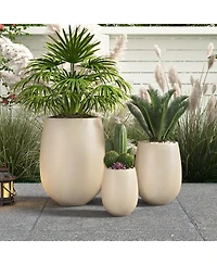 Asagikoiai 3-Piece Mgo Planter Set with Drainage Holes, Outdoor Decorative Flower Pots