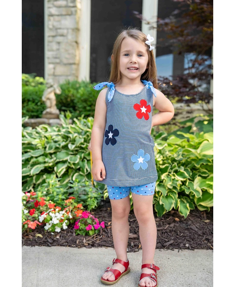 Florence Eiseman Toddler Girls Stripe Knit Short Set With Flowers and Stars