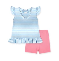 Florence Eiseman Toddler Girls Knit Short Set With Embroidered Heart Cherries