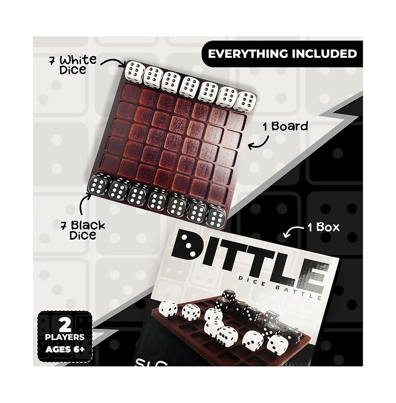 Swooc Games - Dittle - Dice Battle | Ages 6+ | Unique Wooden Coffee Table Games For Adults And Family | Best Board Games For Kids
