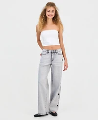 Madden Girl Juniors' Star Stud Mid Rise Wide Leg Jeans