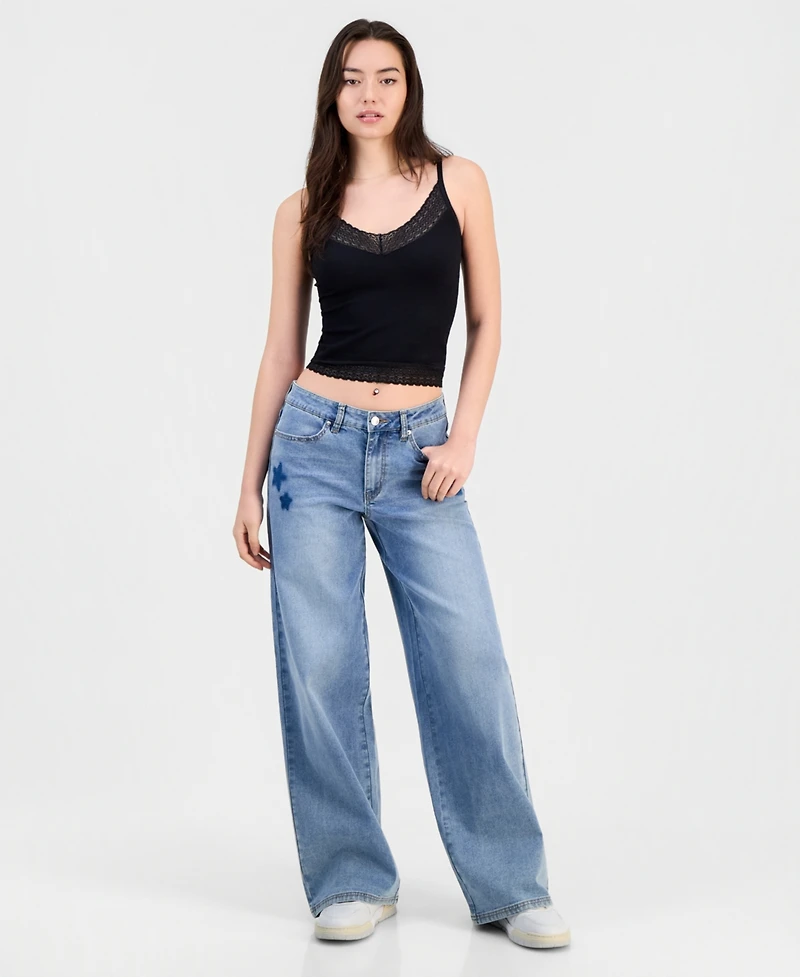 Madden Girl Juniors' 90s Wide-Leg Faded Star Jeans