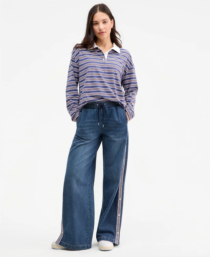 Madden Girl Juniors' High-Rise Wide-Leg Varsity Jeans