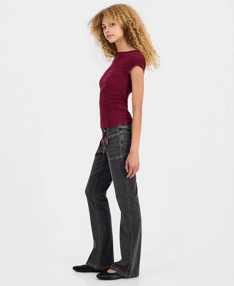 Madden Girl Juniors' Mid Rise Seamed Bootcut Jeans With Keychain