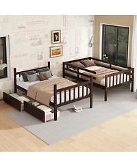 Streamdale Furniture Twin Over Twin Rubber Wood Bunk Bed with 2 Drawers, Convertible to 2 Twin Beds