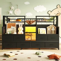 Streamdale Furniture Twin Low Loft Bed with Multi-Storage, Shelves, and Lights