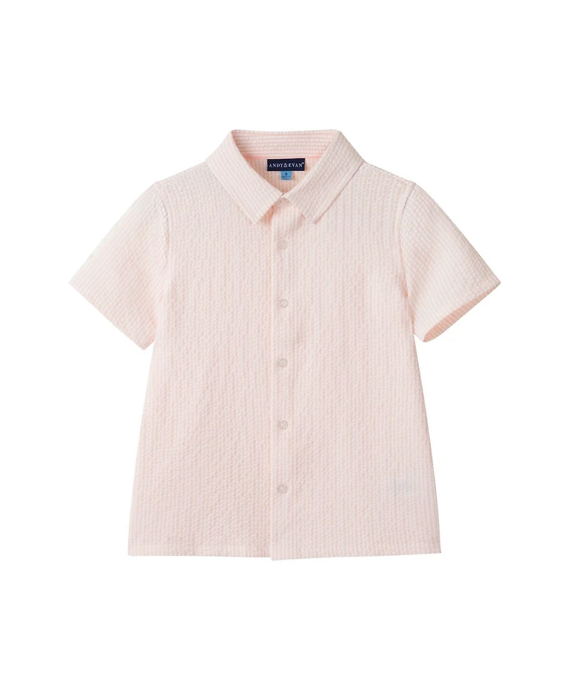 Andy & Evan Toddler Boys Coral Breeze Puckered Button down and Shorts Set