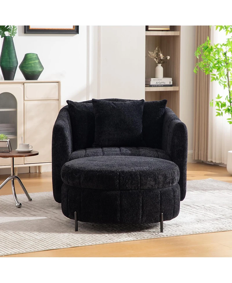 Streamdale Furniture Oversized Swivel Barrel Chair and Half with Storage Ottoman
