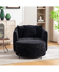 Streamdale Furniture Oversized Swivel Barrel Chair and Half with Storage Ottoman