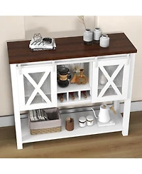 homfan Bar Cabinet with Sliding Barn Mesh Door, Detachable Wine Rack and Removable Stemware Holder, Multi-Purpose Sideboard or Coffee Bar Storage