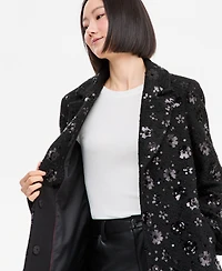 CeCe Women's Sequin Floral Notch-Collar Coat, Created for Macy's