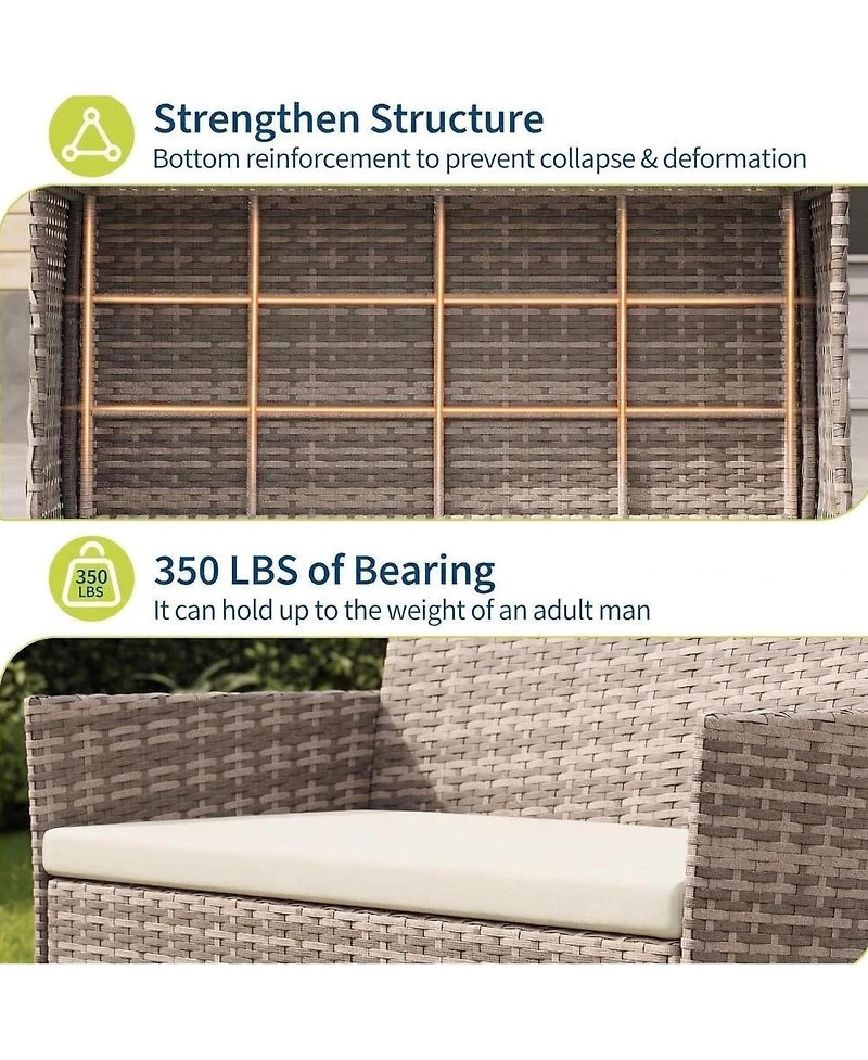 homfan Patio Furniture Set 4 Piece Outdoor Conversation Set, All Weather Wicker Rattan Chairs with Cushions and Glass Top Storage Coffee Table