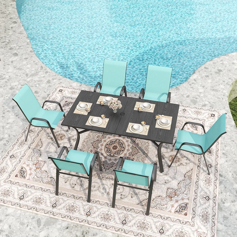Streamdale Furniture 7-Piece Outdoor Patio Dining Set: Rectangular Metal Table and 6 Ergonomic Chairs