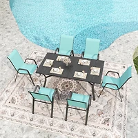 Streamdale Furniture 7-Piece Outdoor Patio Dining Set: Rectangular Metal Table and 6 Ergonomic Chairs