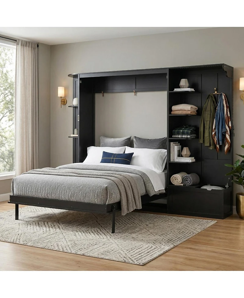 Streamdale Furniture Murphy Bed with Storage, Lights, and Shelves