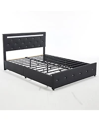 Streamdale Furniture Bed Frame with Led Lights, 4 Storage Drawers and Charging Station
