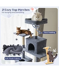 Gymax Tall Cat Tree 2 Condos Sisal Scratching Posts Plush Perch Hammock Basket