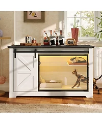 Streamdale Furniture 46" Farmhouse Cat Litter Box Enclosure with Sliding Barn Door and Led Light