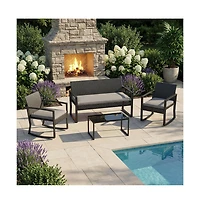 homfan 4 Piece Patio Furniture Set, Pe Rattan Outdoor Rocking Chair Conversation Set with Coffee Table, Wicker Table and Chairs