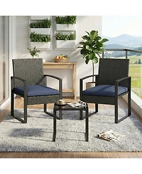 homfan 3 Piece Patio Bistro Set – Outdoor Wicker Furniture with Tempered Glass Coffee Table – Pe Rattan Conversation Set for Patio, Garden, Balcony