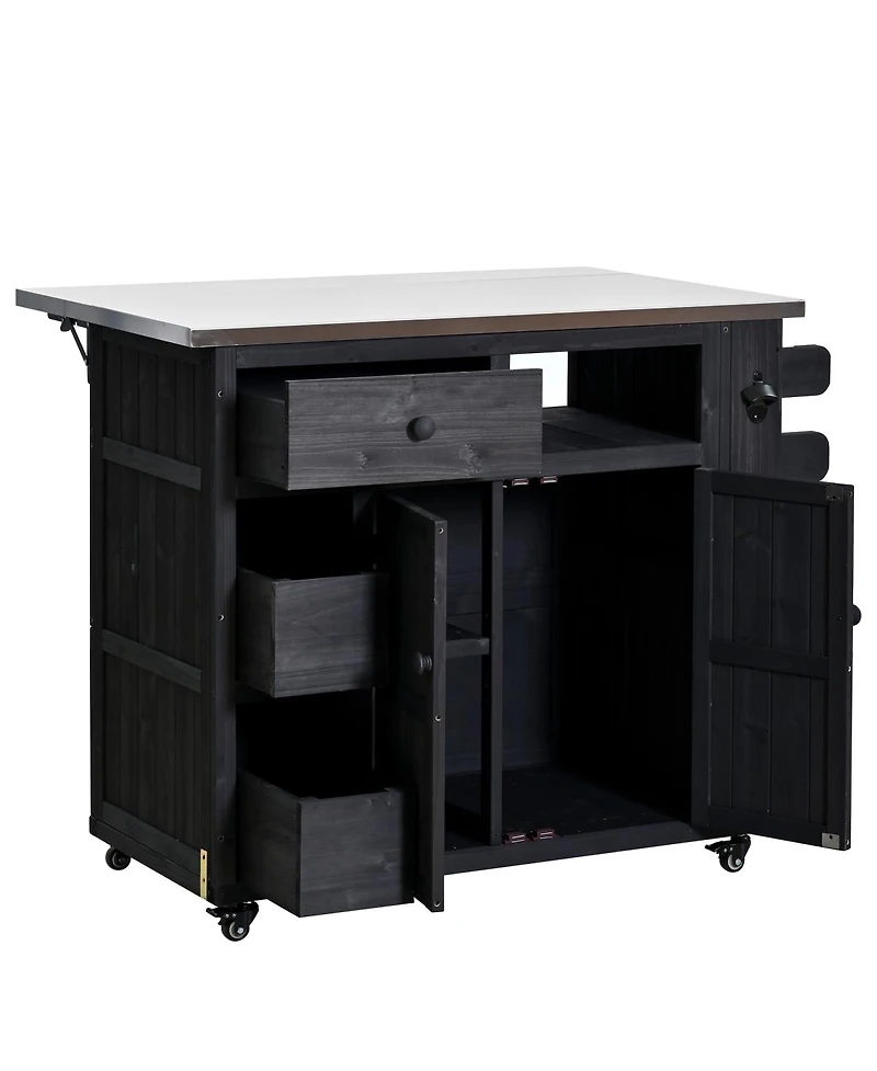 Streamdale Furniture Outdoor Extendable Stainless Steel Top Kitchen Island And Grill Cart