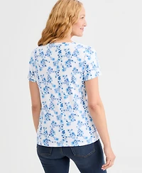Style & Co Women's Printed Short-Sleeve Henley Top, Macy's Exclusive