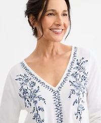 Style & Co Women's Long-Sleeve Embroidered Knit Top, Macy's Exclusive