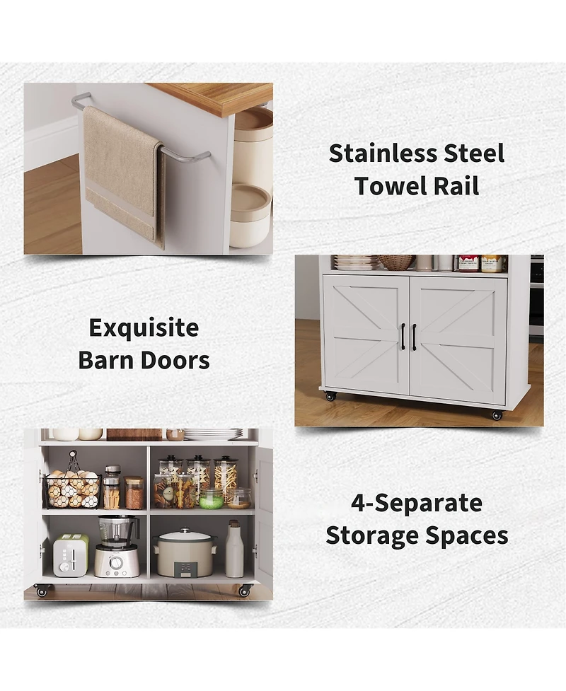 gaomon Rolling Kitchen Island with Storage Cabinet, Kitchen Cart, Portable Mobile Kitchen Island with Towel Rack for Kitchen, Dining Room