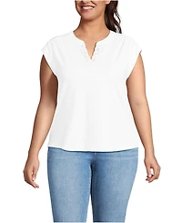 Lands' End Plus Size Cap Sleeve Lightweight Jersey Lace Shoulder Tee