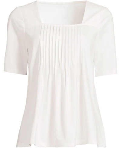 Lands' End Women's Elbow Sleeve Lightweight Jersey Pintuck Square Neck Top