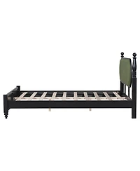 Streamdale Furniture Queen Solid Wood Platform Bed with Upholstered Headboard