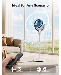 Cowsar Quiet Pedestal Fan, 150degree(s)+120degree(s) Osc, 6 Spd/3M/7H, Dc