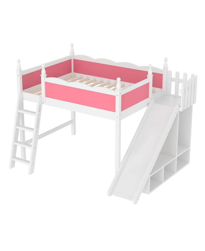 Streamdale Furniture Loft Bed with Storage, Wardrobe, and Slide, Solid Wood