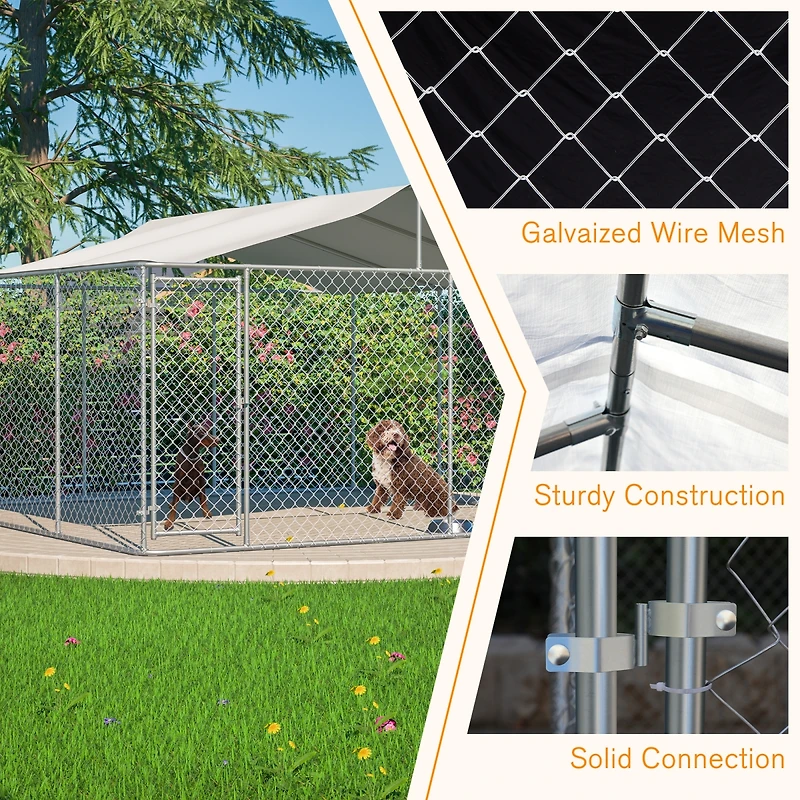 Streamdale Furniture Heavy Duty 14.8x14.8ft Galvanized Chain Link Dog Kennel with Waterproof Cover