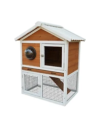 Streamdale Furniture 2-Tier Wooden Rabbit Hutch with Waterproof Roof and Pull-Out Tray