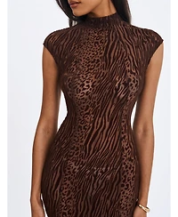 Miss Circle Women's Tyanna Mocha Burnout Velvet Mesh Backless Mermaid Maxi Dress