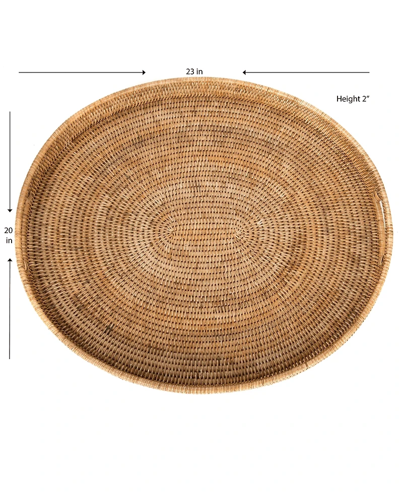 Artifacts Trading Company Rattan Oval Ottoman Tray with Cutout Handles