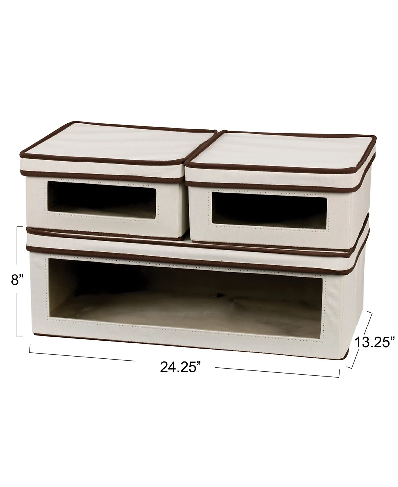 Household Essentials Vision Storage Box 3 Piece Set, 2 Small and 1 Large, Canvas with Trim