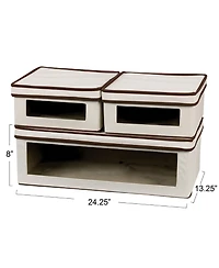 Household Essentials Vision Storage Box 3 Piece Set, 2 Small and 1 Large, Canvas with Trim