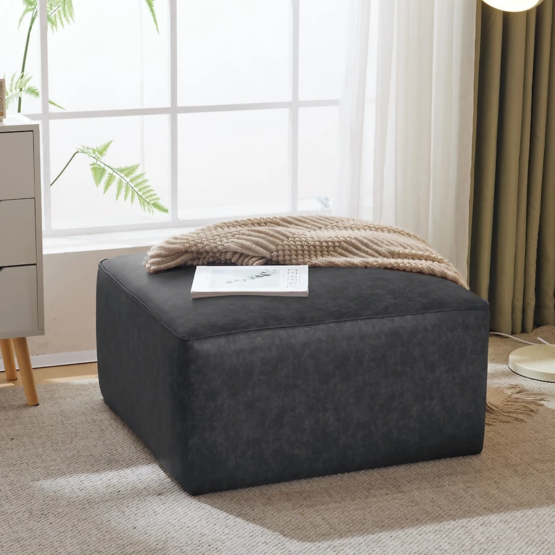 Streamdale Furniture Upholstered Square Pu Leather Ottoman