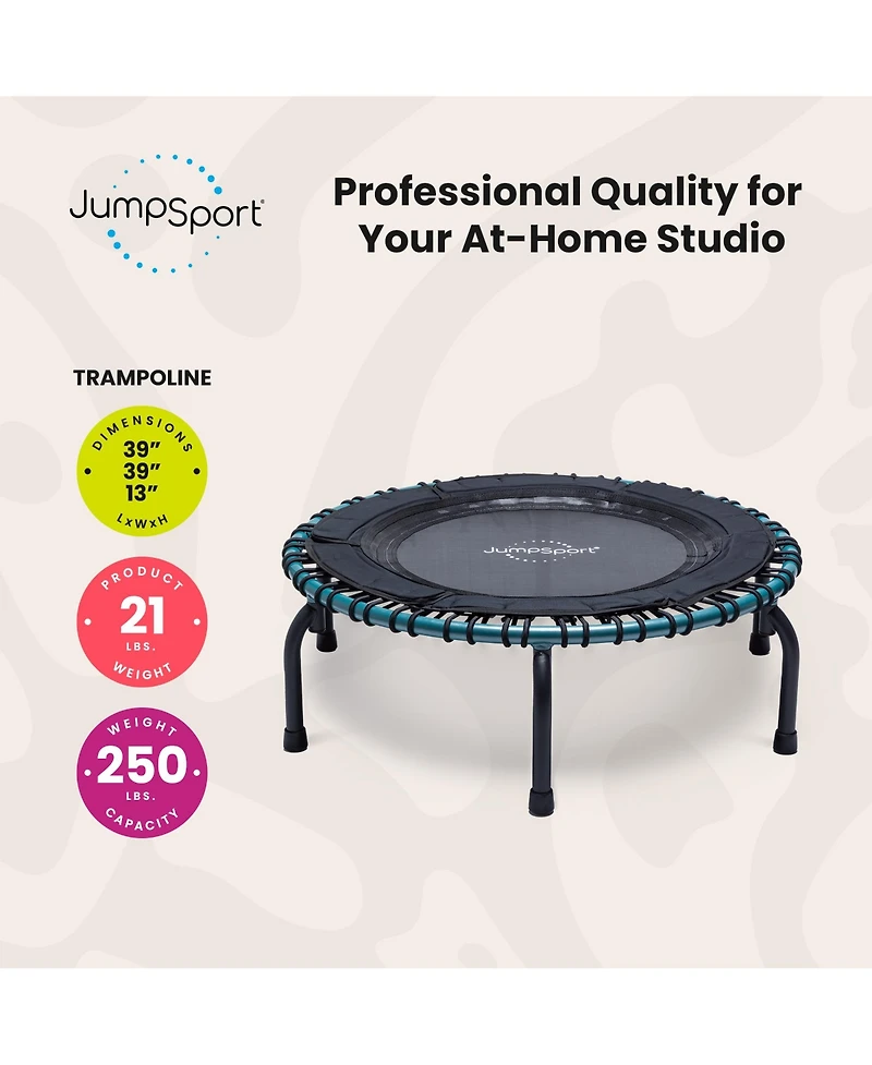 JumpSport 250 Workout Rebounder for Adults, 39" Mini Fitness Trampoline
