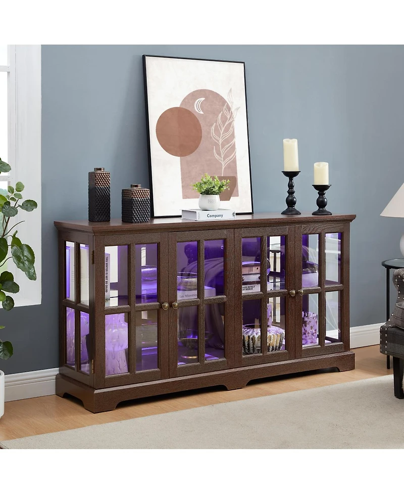 Streamdale Furniture Cherry Led Curio Cabinet with Glass Doors and Adjustable Shelves