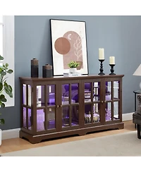 Streamdale Furniture Cherry Led Curio Cabinet with Glass Doors and Adjustable Shelves