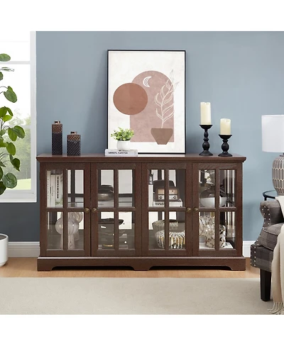 Streamdale Furniture Cherry Led Curio Cabinet with Glass Doors and Adjustable Shelves