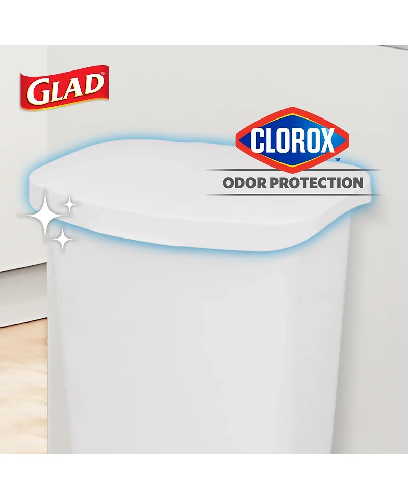 Glad Kitchen Trash Can with Lid, Foot Pedal and Garbage Bag Rings, 13 Gal, White