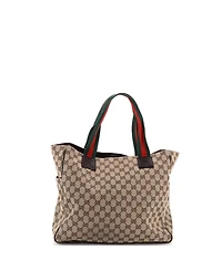 Pre-Owned Gucci Medium Double Pocket Web Handle Tote Gg Canvas
