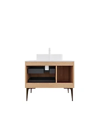 Sillysis Modern Bathroom Vanity with Rectangular Ceramic Sink, Oak Striped Texture, 2 Drawers and 1 Door